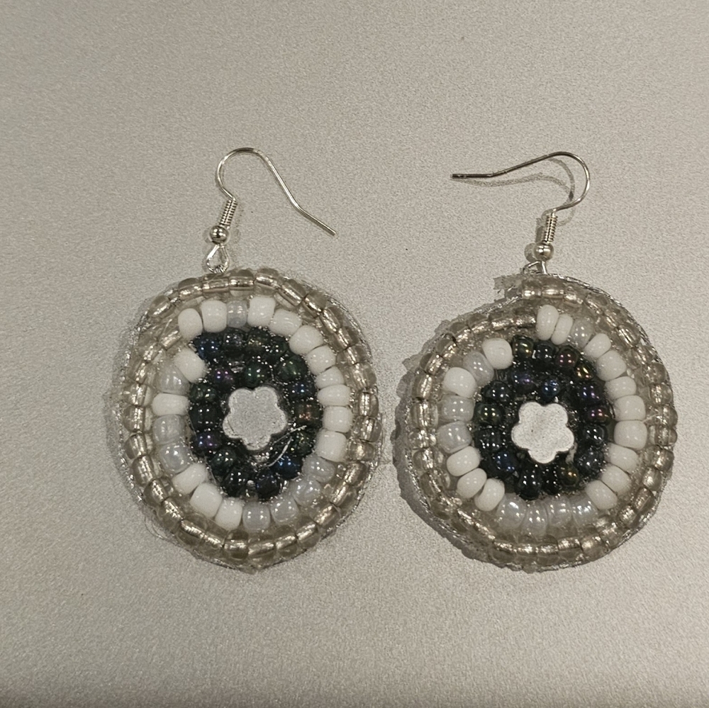 Elegant Silver and White Beaded Earrings